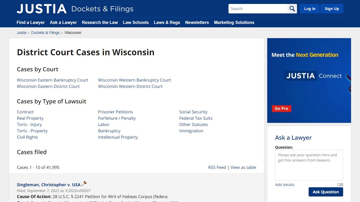 Cases, Dockets and Filings in Wisconsin