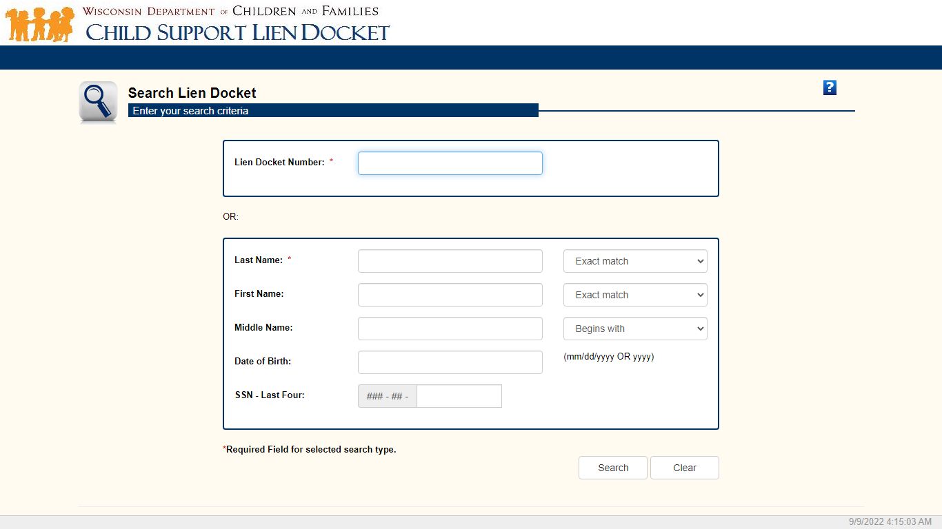 Search Lien Docket - Wisconsin